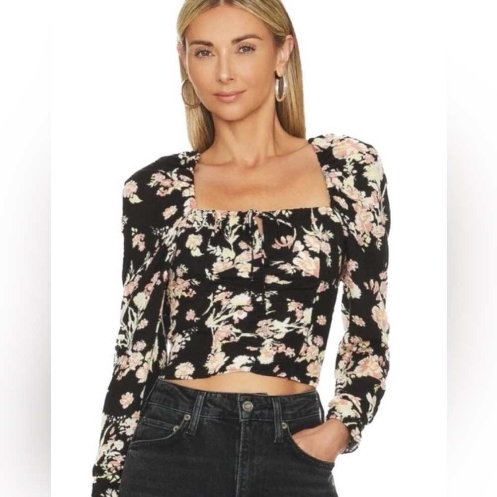 Free People Boho Cottagecore Top Festival Square Neck Ruched Stretch SZ XS NWOT